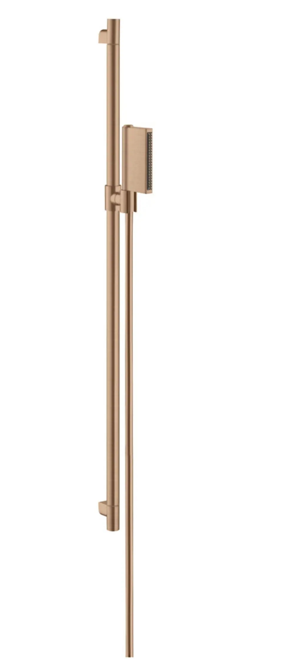 Brauseset in Brushed Red Gold von AXOR, bestehend aus einer Handbrause und einer vertikalen Halterung. Schlichtes Design, geeignet für moderne Badezimmer.